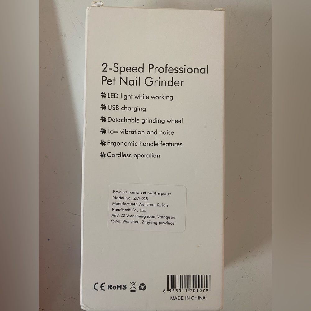 New in box 2 speed professional rechargeable pet nail grinder with LED light